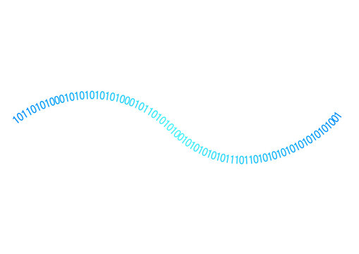 青く輝くバイナリコードの波形データフロー　デジタル通信・AI・サイバー空間イメージ