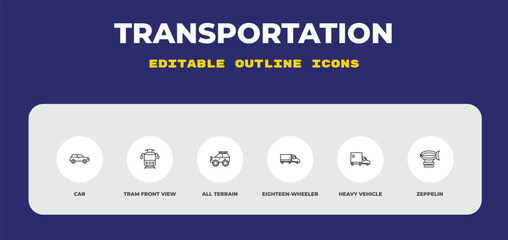 outline transportation icons set - car, tram front view, all terrain. editable vector for web and mobile ui © IconArt