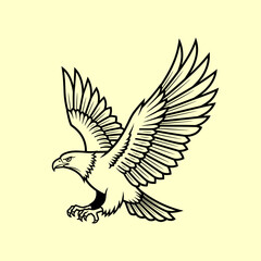 Fototapeta premium Majestic eagle soaring with powerful wings spread wide, a symbol of freedom, strength, and nature's grace captured in a detailed monochrome illustration