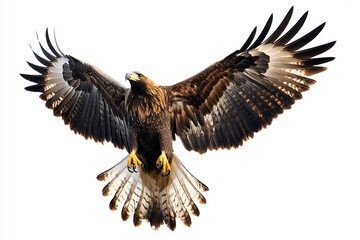 Obraz premium Golden eagle flying with spread wings isolated on a white background