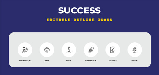 outline success icons set - commission, rate, rook. editable vector for web and mobile ui © IconArt