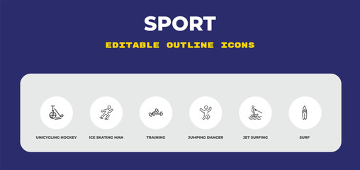 outline sport icons set - unicycling hockey, ice skating man, training. editable vector for web and mobile ui © IconArt