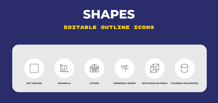 outline shapes icons set - dot square, parabola, 5 stars. editable vector for web and mobile ui