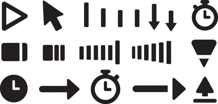Web, interface, and media icons, black vector symbols, website navigation, user interface elements