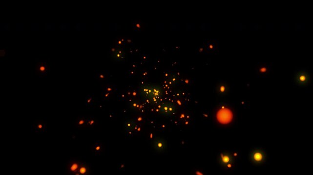 Flickering fire sparks particles on transparent background video, alpha channel