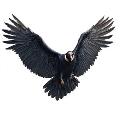 Obraz premium Majestic Andean Condor Spreading Black Wings in Flight Against White Background