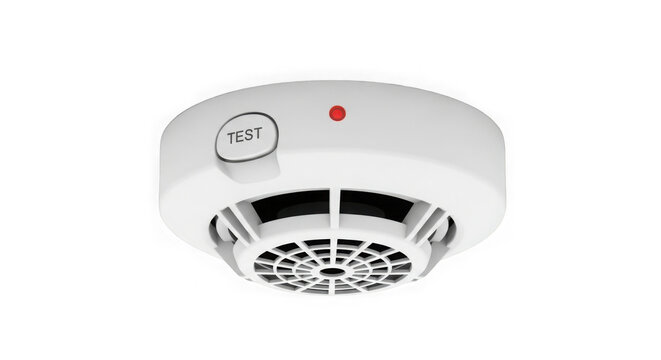 Modern White Smoke Detector With Test Button And Red Led