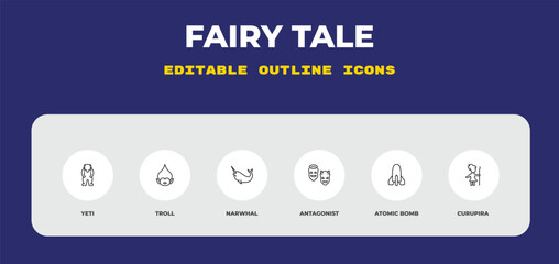 outline fairy tale icons set - yeti, troll, narwhal. editable vector for web and mobile ui © IconArt