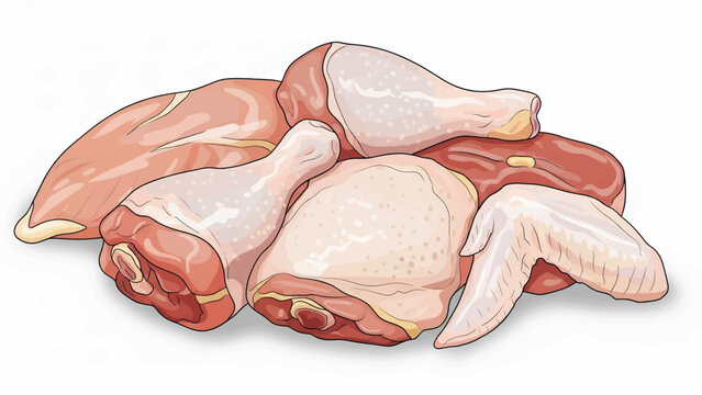 Raw Chicken Pieces on White Background 2.