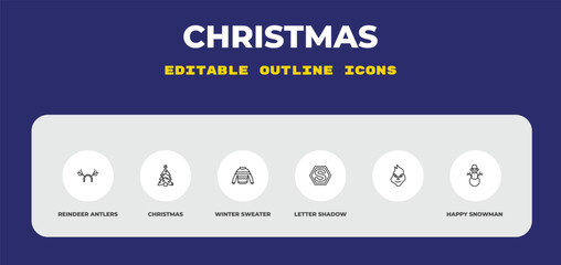 outline christmas icons set - reindeer antlers, christmas, winter sweater. editable vector for web and mobile ui © IconArt
