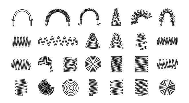 collection of various linear and spiral spring coil designs isolated on white
