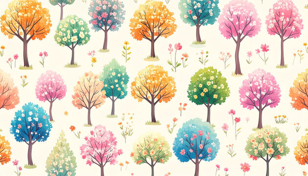 Colorful trees pattern decorative floral design for backgrounds and textiles