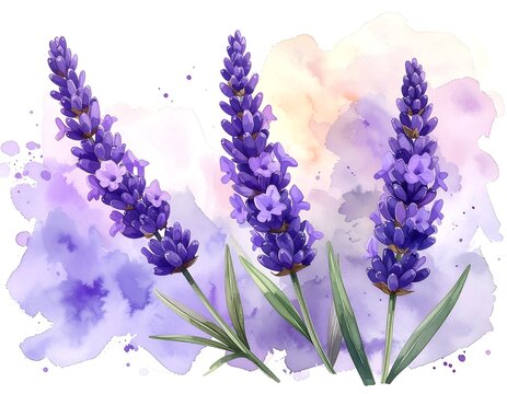 Lavender flowers in watercolor style painting.
