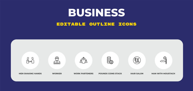 outline business icons set - men shaking hands, worker, work parteners. editable vector for web and mobile ui