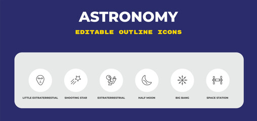 outline astronomy icons set - little extraterrestial, shooting star, extraterrestrial. editable vector for web and mobile ui © IconArt
