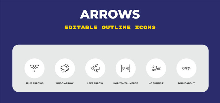 outline arrows icons set - split arrows, undo arrow, left arrow. editable vector for web and mobile ui