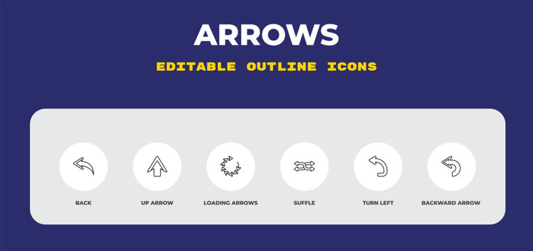 outline arrows icons set - back, up arrow, loading arrows. editable vector for web and mobile ui