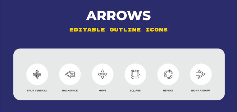 outline arrows icons set - split vertical, backspace, move. editable vector for web and mobile ui