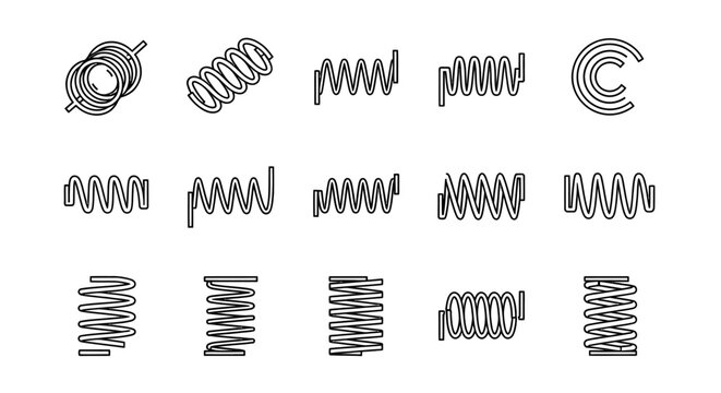 collection of linear spring icons representing different types of coils and mechanisms