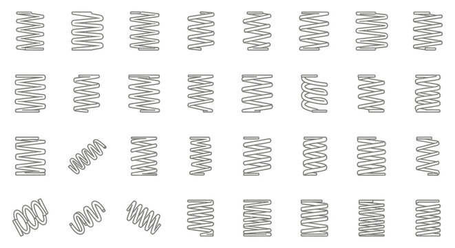 collection of spring coil icons in different styles and orientations industrial design elements