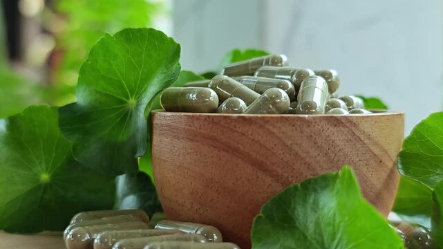 Centella asiatica capsule. Herbal supplements.