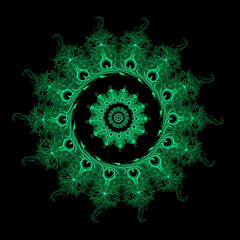 Fototapeta premium “Luminous_green_fractal_spiral_forming_a_circular_mandala