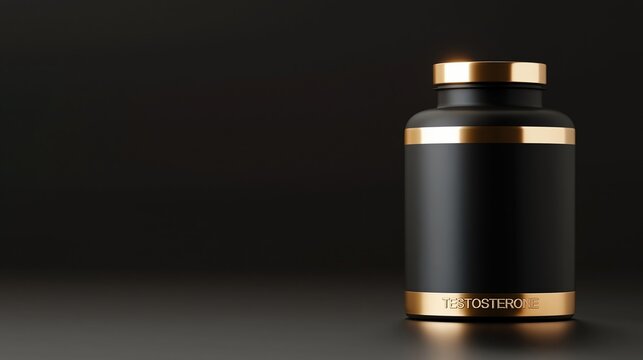 Sleek Black Testosterone Bottle on Dark Background