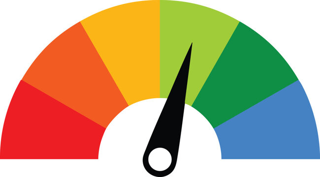 Colorful gauge meter with needle indicating a reading representing performance or measurement flat vector illustration for concept design