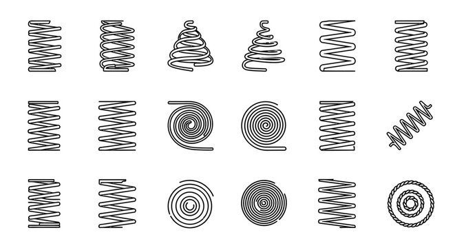 collection of various coiled springs in different shapes and forms spring coil icon