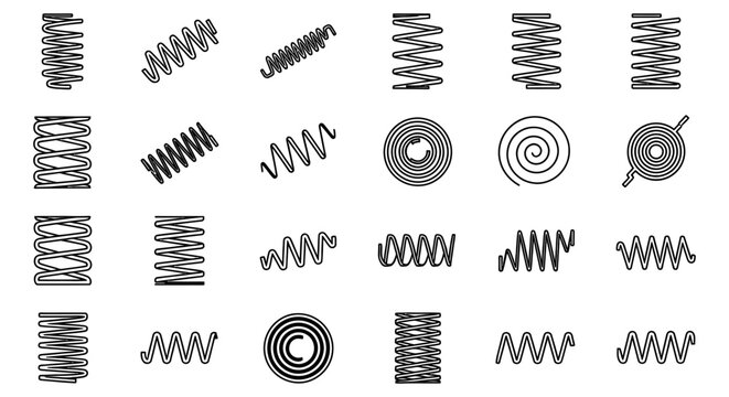 collection of various types of springs coils and wire springs for industry and engineering vector illustration