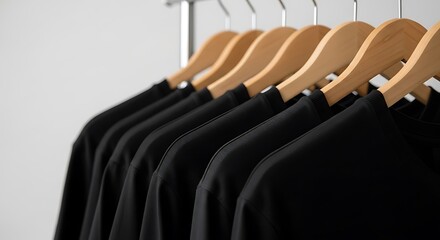 Obraz premium Row of black shirts on hangers.