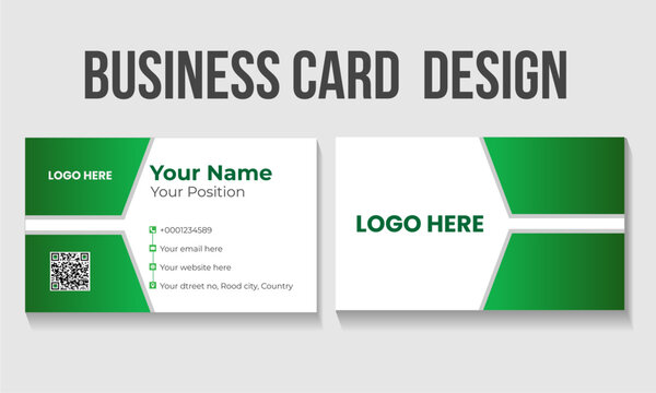 Modern Emerald Green Professional Business Card with Dynamic Geometric Layout and QR Code