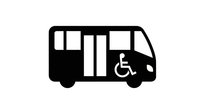 Black and white icon of an accessible bus for people with disabilities.