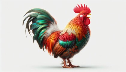 Fototapeta premium A beautiful breed of rooster, a Thai chicken, on a white background