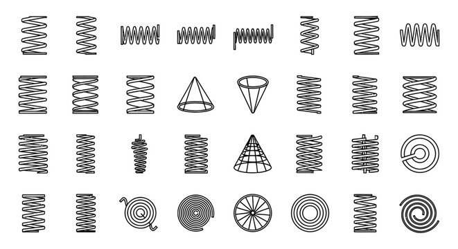 collection of various types of springs and conical shapes for design