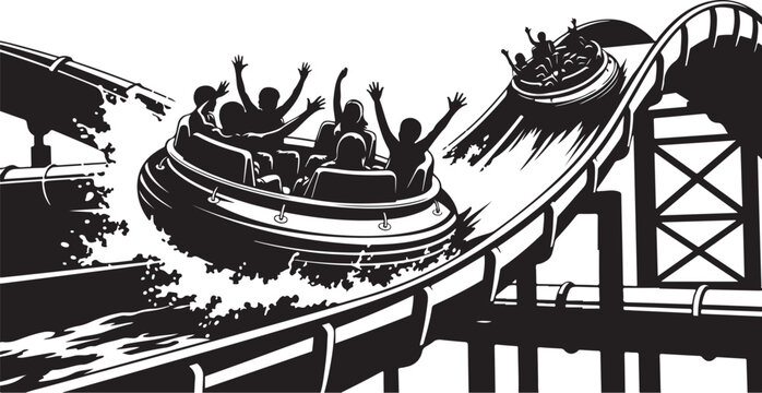 Rollercoaster, amusement park ride, black and white vector, illustration, thrill ride, coaster train