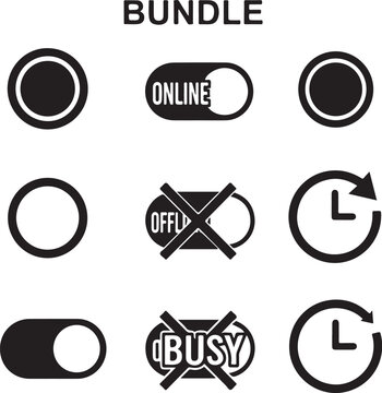 Switch, button, icon set, online, offline, status symbols, black vector graphics
