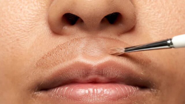Clinical Close-Up of Melasma on Upper Lip &ndash; Hormonal Pigmentation, Skin Discoloration and Dermatology Skincare Concept in 4K
