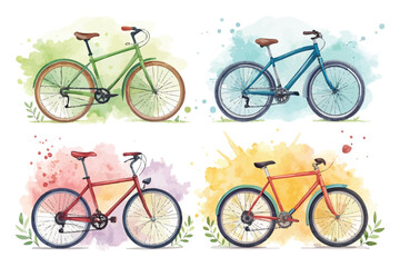 Obraz premium set of Watercolor Bicycle Icon, Outdoor Activity Clipart, Isolated on White background