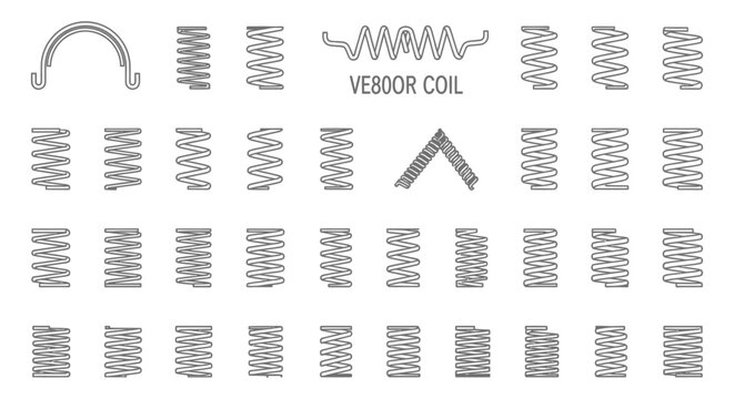 collection of various metal coil spring icons and illustrations for industrial design