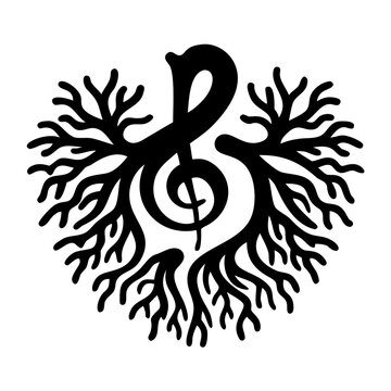 bass clef underground roots music symbol icon illustration for deep sound and jazz concept design