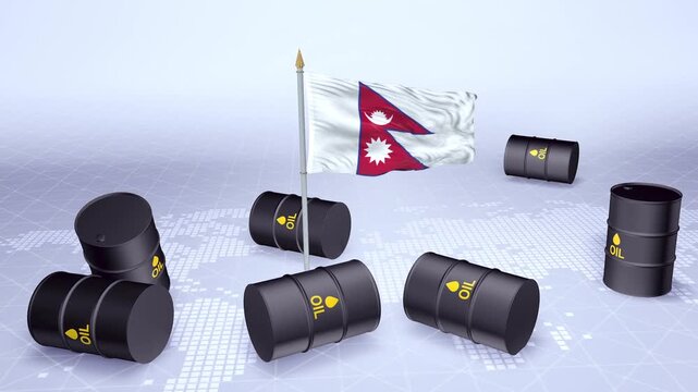 Nepal Flag With Oil Barrels Motion Graphic