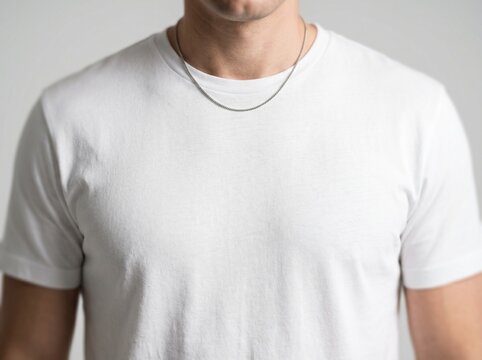 T shirt mockup realistic male model wearing a white crew neck tee