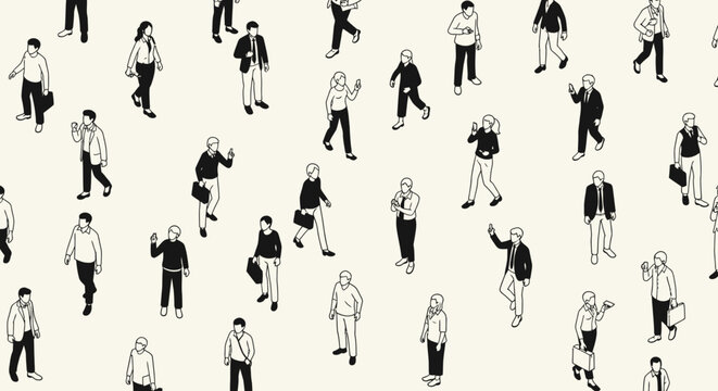 isometric vector pattern of diverse business people a crowd walking in a seamless illustration
