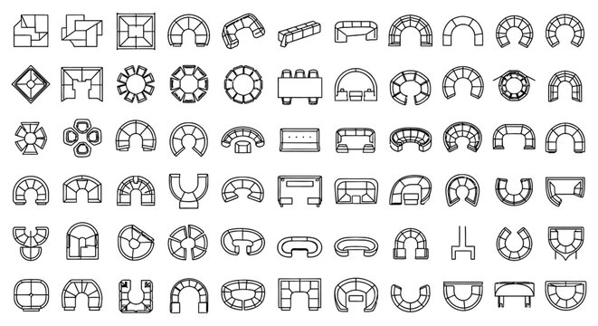 top view architectural furniture symbols set vector icons for interior design floor plans and cad layouts