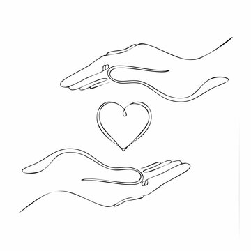 Two hands cradling a heart symbol with care and love.
