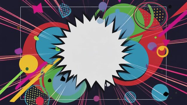 Pop art background animation with comic style speech bubble and colorful geometric shapes