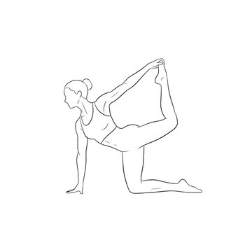 Muscular gender-neutral person in a graceful backbend yoga pose, minimalist black line art on a transparent background, concept of athletic strength and balance