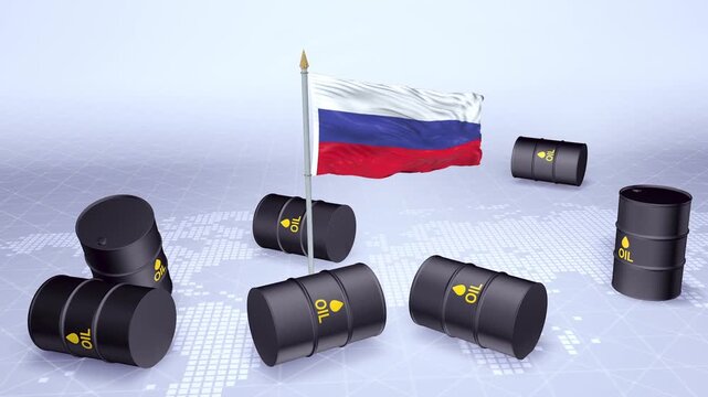 Russia Flag With Oil Barrels Motion Graphic