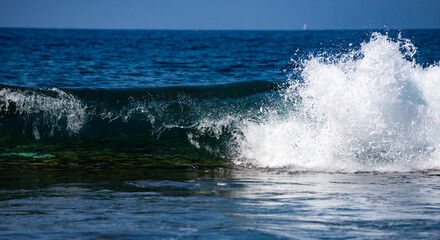 Fototapeta premium Waves ocean texture. Sea waves move. Sea waves curl and break on the coast.